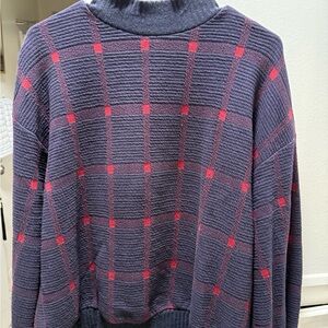 Anthropologie Navy and Red Plaid Turtleneck Sweater